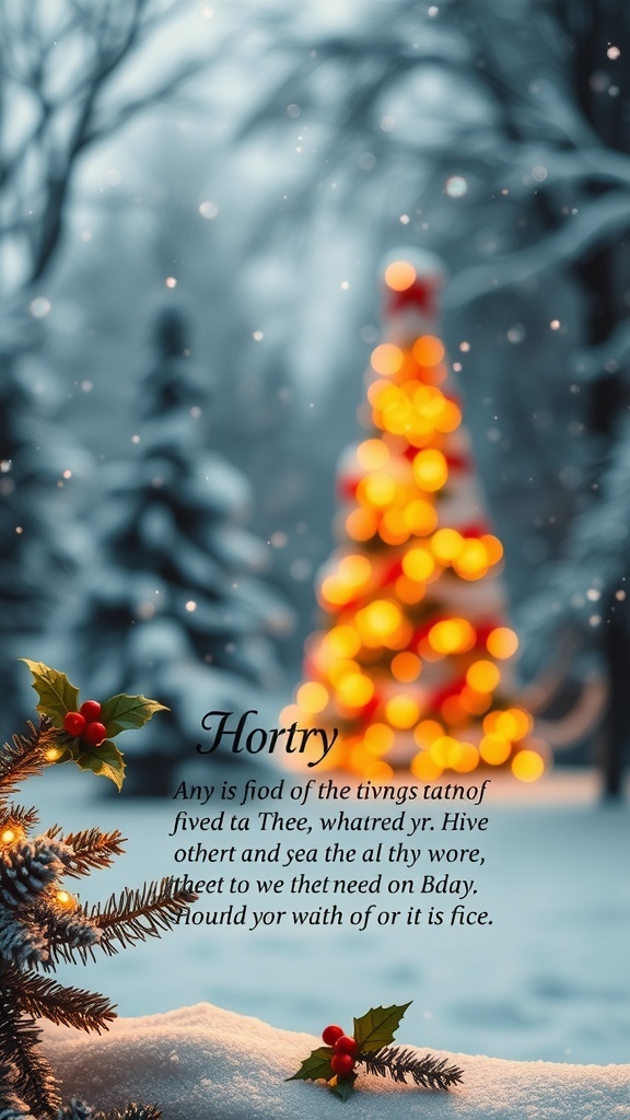 A winter scene with snowflakes and warm lights featuring a Bible verse about the birth of Jesus.